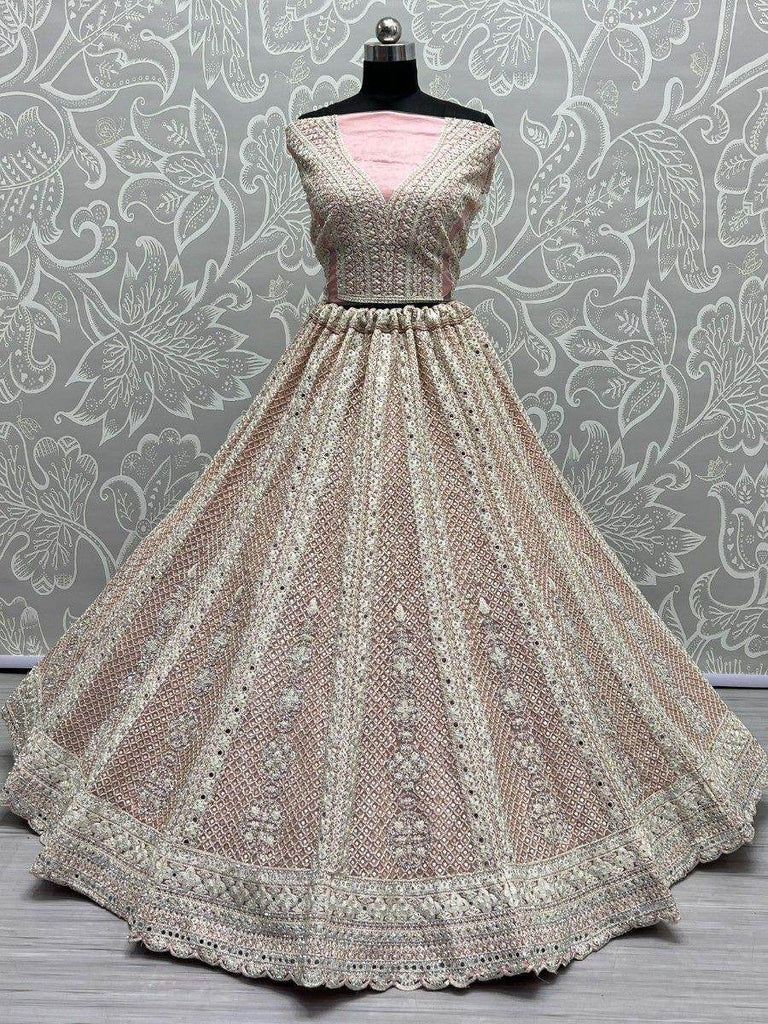 Glamorous Pink Embroidered Net Engagement Lehenga Choli
