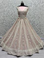 Glamorous Pink Embroidered Net Engagement Lehenga Choli