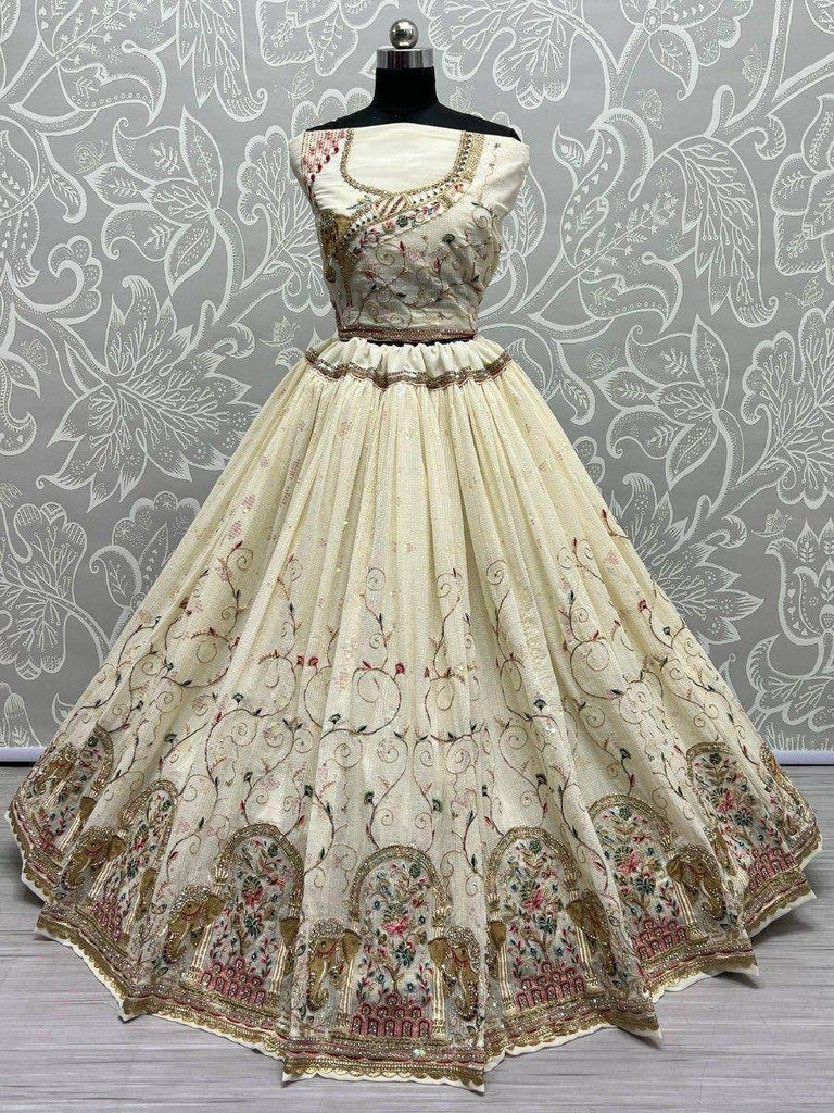 Glamorous Off-White Thread Work Georgette Designer Lehenga Choli