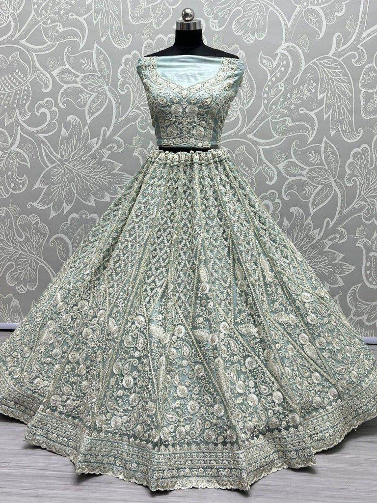 Attractive Sky-Blue Dori Work Net Lehenga Choli With Dupatta