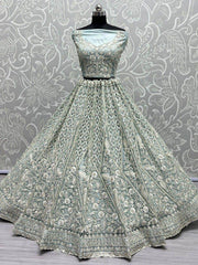 Attractive Sky-Blue Dori Work Net Lehenga Choli With Dupatta