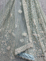 Attractive Sky-Blue Dori Work Net Lehenga Choli With Dupatta