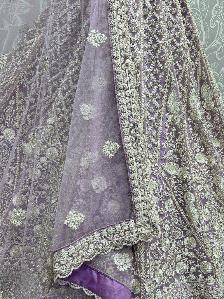 Glamorous Lavender Embroidered Net Bridesmaid Lehenga Choli