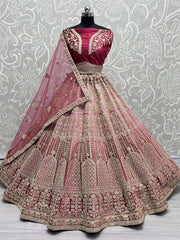 Amazing Pink Sequins Velvet Bridal Lehenga Choli With Double Dupatta