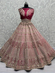 Amazing Pink Sequins Velvet Bridal Lehenga Choli With Double Dupatta
