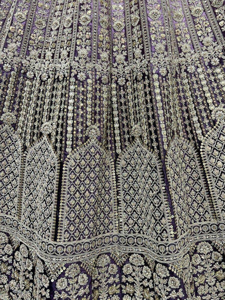 Gorgeous Purple Thread Work Velvet Lehenga Choli With Double Dupatta