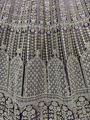 Gorgeous Purple Thread Work Velvet Lehenga Choli With Double Dupatta
