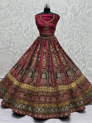 Adorable Rani Pink Dori Work Velvet Bridal Lehenga Choli With Dupatta