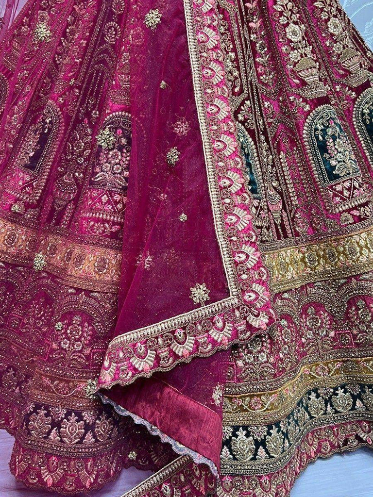 Adorable Rani Pink Dori Work Velvet Bridal Lehenga Choli With Dupatta