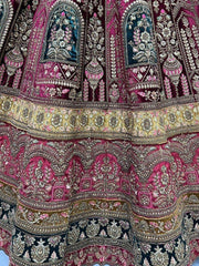 Lovable Maroon Thread Work Velvet Bridal Lehenga Choli With Dupatta