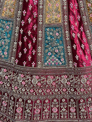 Lovely Maroon Thread Work Velvet Lehenga Choli With Double Dupatta