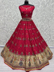 Stunning Pink Sequins Silk Wedding Wear Lehenga Choli With Dupatta