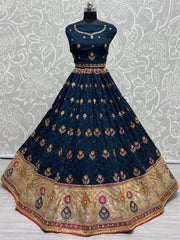 Incredible Navy Blue Sequins Silk Sangeet Wear Lehenga Choli