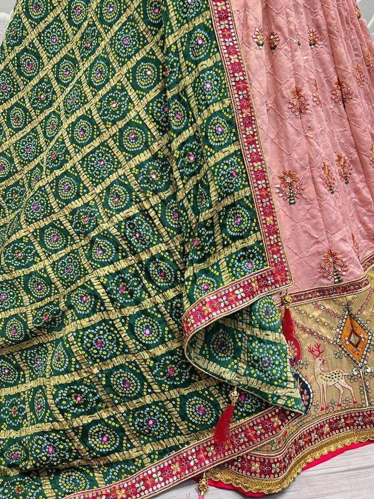 Tantalizing Peach Sequins Silk Wedding Wear Lehenga Choli With Dupatta