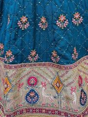 Alluring Teal Blue Sequins Silk Sangeet Wear Lehenga Choli With Dupatta