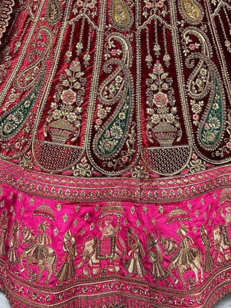 Adorable Maroon Multi-Thread Work Velvet Bridal Wear Lehenga Choli