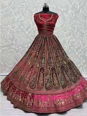 Adorable Maroon Multi-Thread Work Velvet Bridal Wear Lehenga Choli