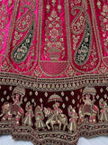 Charming Rani Pink Multi-Thread Work Velvet Bridal Lehenga Choli