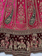 Charming Rani Pink Multi-Thread Work Velvet Bridal Lehenga Choli