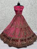 Charming Rani Pink Multi-Thread Work Velvet Bridal Lehenga Choli