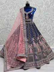 Bewitching Blue Multi-Thread Work Velvet Bridal Wear Lehenga Choli