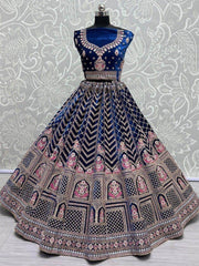 Bewitching Blue Multi-Thread Work Velvet Bridal Wear Lehenga Choli