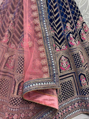 Bewitching Blue Multi-Thread Work Velvet Bridal Wear Lehenga Choli