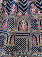 Bewitching Blue Multi-Thread Work Velvet Bridal Wear Lehenga Choli