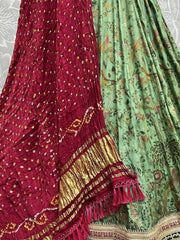 Stunning Light Green Floral Printed Silk Mehendi Wear Lehenga Choli