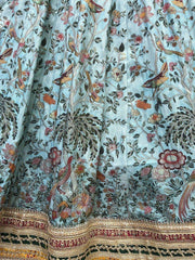 Attractive Sky-Blue Floral Printed Silk Lehenga Choli With Dupatta