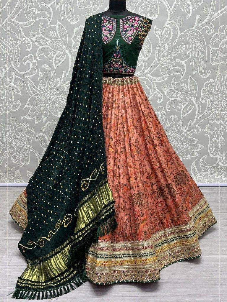 Magnetic Peach Floral Printed Silk Function Wear Lehenga Choli