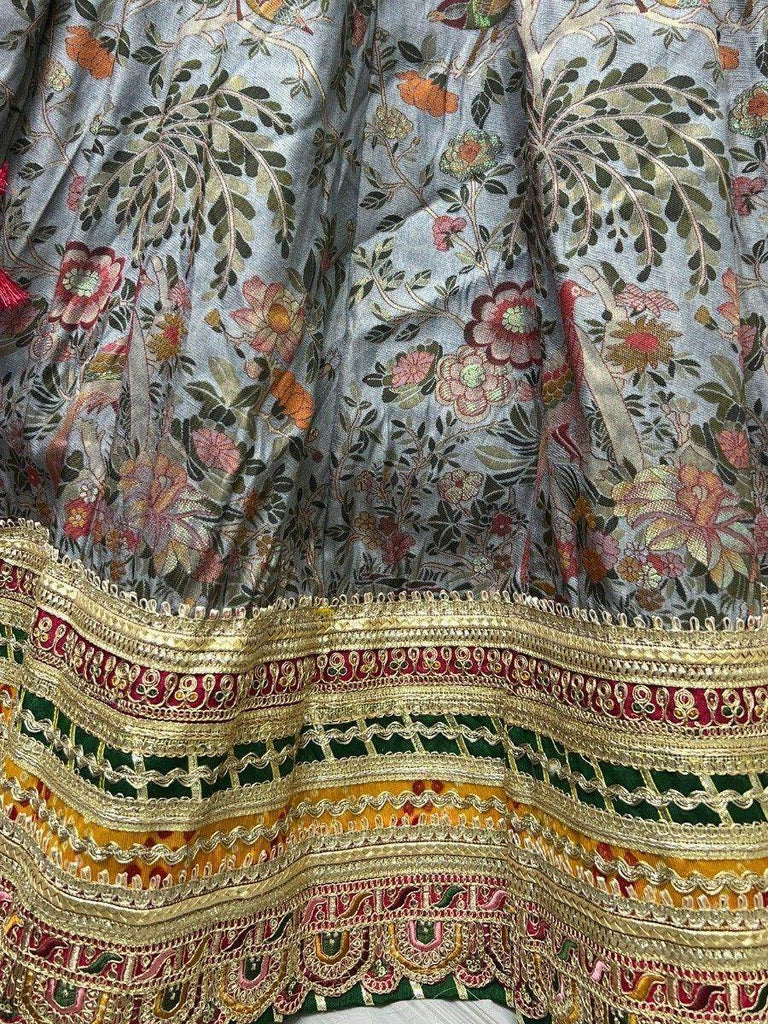 Astonishing Grey Floral Printed Silk Festival Wear Lehenga Choli