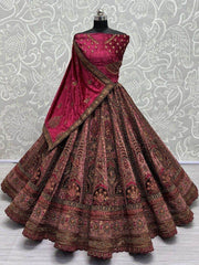 Sweet Pink Dori Work Velvet Bridal Lehenga Choli With Double Dupatta
