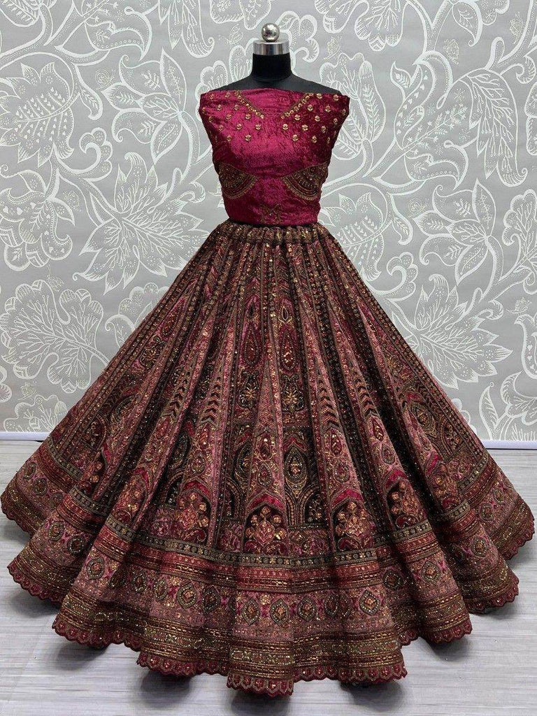 Sweet Pink Dori Work Velvet Bridal Lehenga Choli With Double Dupatta