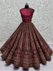 Sweet Pink Dori Work Velvet Bridal Lehenga Choli With Double Dupatta