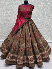 Amazing Maroon Embroidered Velvet Lehenga Choli With Double Dupatta