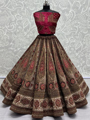 Amazing Maroon Embroidered Velvet Lehenga Choli With Double Dupatta
