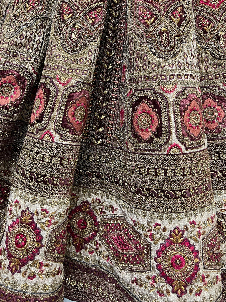 Amazing Maroon Embroidered Velvet Lehenga Choli With Double Dupatta