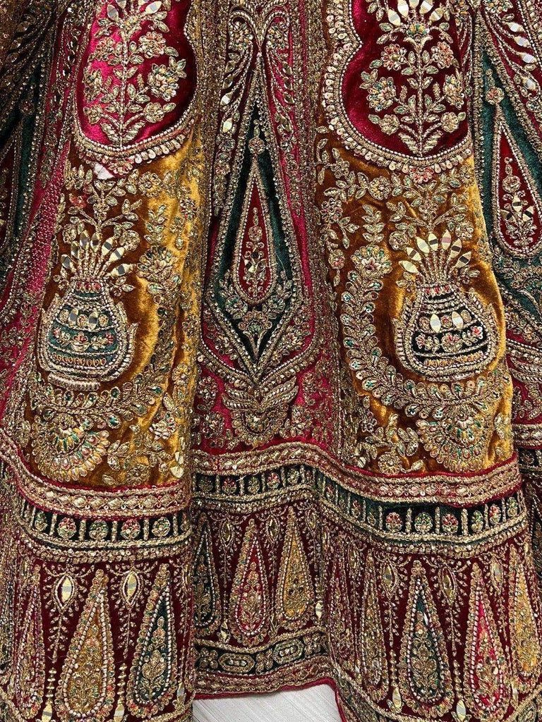 Lovely Maroon Embroidered Velvet Lehenga Choli With Double Dupatta