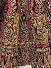 Lovely Maroon Embroidered Velvet Lehenga Choli With Double Dupatta