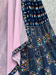 Marvelous Navy Blue Thread Work Georgette Lehenga Choli With Dupatta
