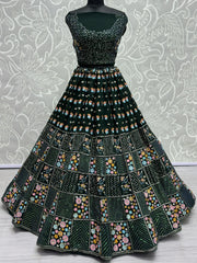 Awesome Green Thread Work Georgette Engagement Wear Lehenga Choli