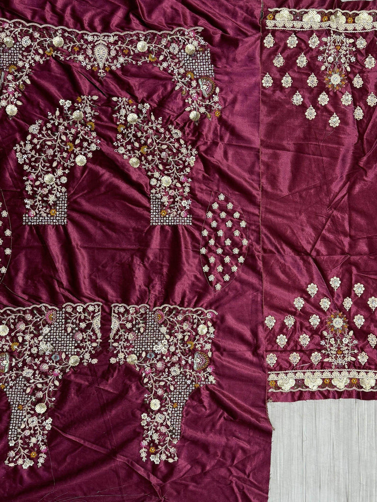 Beautiful Pink Thread Work Velvet Bridal Lehenga Choli With Dupatta