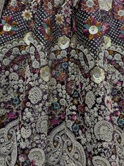 Gorgeous Purple Thread Work Velvet Bridal Lehenga Choli With Dupatta