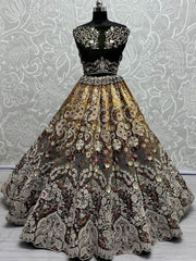 Stunning Olive Green Dori Work Velvet Bridal Lehenga Choli With Dupatta