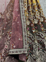 Stunning Olive Green Dori Work Velvet Bridal Lehenga Choli With Dupatta