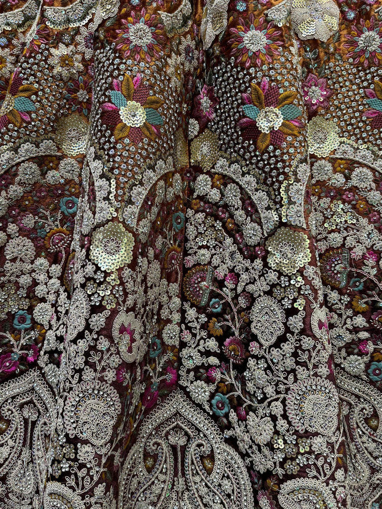 Pretty Maroon Thread Work Velvet Bridal Lehenga Choli With Dupatta