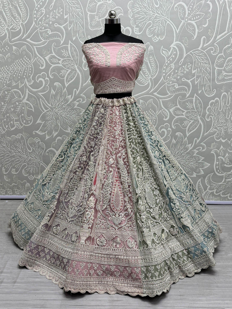 Glamorous Multi-Color Thread Work Net Bridesmaid Lehenga Choli