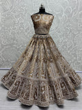 Stunning Brown Thread Work Velvet Wedding Lehenga Choli With Dupatta