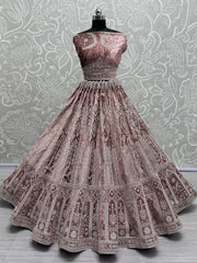 Attractive Baby Pink Thread Work Velvet Bridesmaid Lehenga Choli